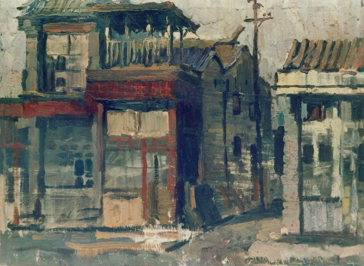 油画《北京老房子Beijing-Old-House》520mm×420mm--1979年